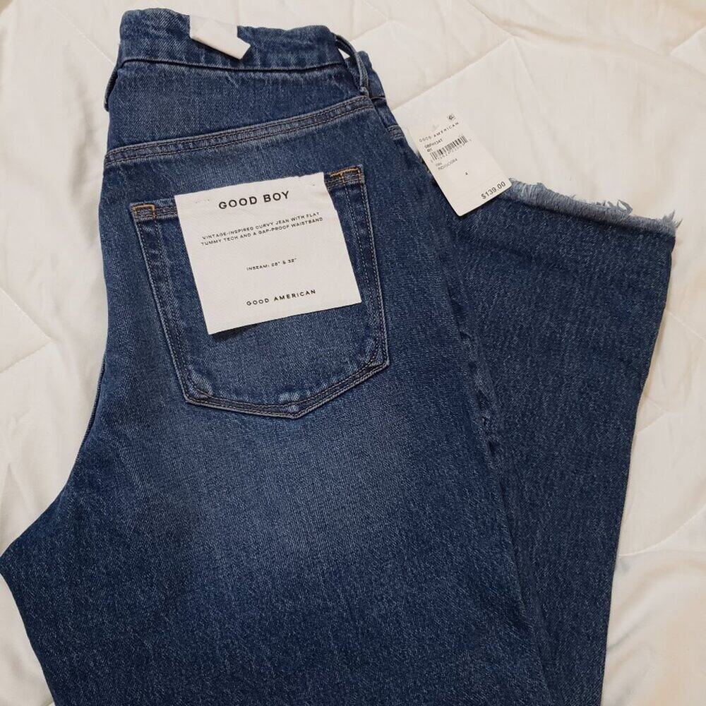 Good American Good Boy Indigo size 4/27 NWT wider leg high rise curvy jeans